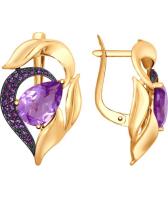 Золотые серьги СОКОЛОВ 724810_s с аметистами, фианитами