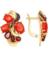 Золотые серьги SOKOLOV 725068_s с гранатами, фианитами, искусственными опалами
