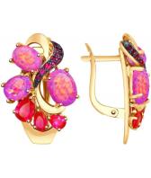 Золотые серьги SOKOLOV 725070_s с искусственными опалами, корундами, фианитами