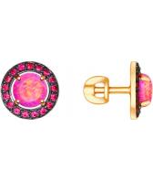 Золотые серьги-пусеты (гвоздики) SOKOLOV 725089_s с искусственными опалами, фианитами