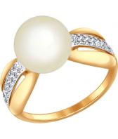 Золотое кольцо SOKOLOV 791001_s с жемчугом, фианитами