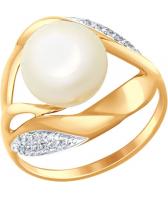 Золотое кольцо SOKOLOV 791012_s с жемчугом, фианитами