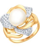 Золотое кольцо SOKOLOV 791019_s с жемчугом, фианитами