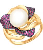 Золотое кольцо SOKOLOV 791020_s с жемчугом, фианитами