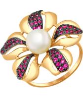 Золотое кольцо SOKOLOV 791023_s с жемчугом, фианитами