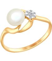 Женское золотое кольцо SOKOLOV 791036_s с жемчугом, фианитами