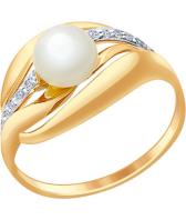 Золотое кольцо SOKOLOV 791041_s с жемчугом, фианитами