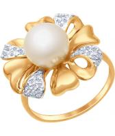 Золотое кольцо SOKOLOV 791042_s с жемчугом, фианитами