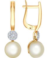 Золотые серьги SOKOLOV 792013_s с жемчугом, фианитами
