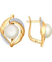 Золотые серьги SOKOLOV 792025_s с жемчугом, фианитами