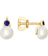 Золотые серьги шарики SOKOLOV 792056_s с жемчугом, корундами