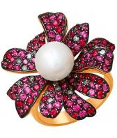 Золотое кольцо SOKOLOV 8010058_s с жемчугом, бриллиантами, корундами