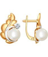 Золотые серьги SOKOLOV 8020063_s с жемчугом, бриллиантами