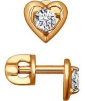 Золотые серьги-пусеты (гвоздики) SOKOLOV 81020187_s с фианитами