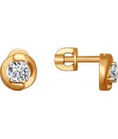 Золотые серьги-пусеты (гвоздики) SOKOLOV 81020193_s с фианитами Swarovski