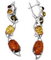 Серебряные длинные серьги Национальное Достояние 821167-nd с янтарем