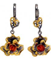 Серебряные серьги Национальное Достояние 821904-nd с янтарем