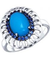 Серебряное кольцо СОКОЛОВ 83010017_s с искусственной бирюзой, фианитами