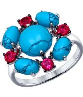 Серебряное кольцо СОКОЛОВ 83010019_s с бирюзой, фианитами