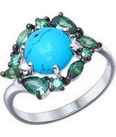Серебряное кольцо СОКОЛОВ 83010020_s с бирюзой, фианитами