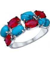 Серебряное кольцо СОКОЛОВ 83010021_s с бирюзой, фианитами