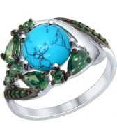 Серебряное кольцо СОКОЛОВ 83010023_s с бирюзой, фианитами