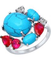 Серебряное кольцо СОКОЛОВ 83010024_s с бирюзой, фианитами