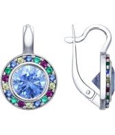 Серебряные серьги круглые SOKOLOV 89020061_s с фианитами Swarovski, фианитами