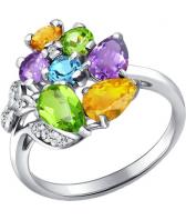 Серебряное кольцо SOKOLOV 92010344_s с аметистами, топазом, фианитами, хризолитами, цитринами