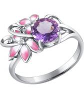 Серебряное кольцо SOKOLOV 92010487_s с эмалью с аметистом, фианитами