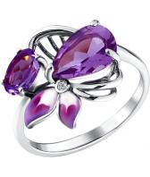 Серебряное кольцо SOKOLOV 92010497_s с эмалью с аметистами, фианитом