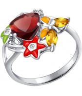 Серебряное кольцо SOKOLOV 92010499_s с эмалью с цитринами, гранатом, фианитами