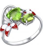Серебряное кольцо SOKOLOV 92010503_s с эмалью с хризолитами, фианитом