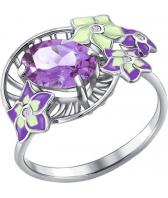 Серебряное кольцо SOKOLOV 92010522_s с эмалью с аметистом, фианитами