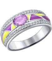 Серебряное кольцо SOKOLOV 92011189_s с эмалью с аметистом, фианитами