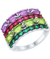 Серебряное кольцо SOKOLOV 92011314_s с аметистами, хризолитами, фианитами