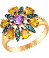 Серебряное кольцо SOKOLOV 92011395_s с аметистом, цитринами, фианитами