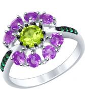 Серебряное кольцо SOKOLOV 92011399_s с хризолитами, аметистами, фианитами