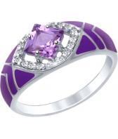 Серебряное кольцо SOKOLOV 92011405_s с эмалью, с аметистом, фианитами