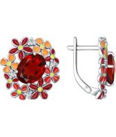 Серебряные серьги SOKOLOV 92020234_s с эмалью, гранатами, фианитами