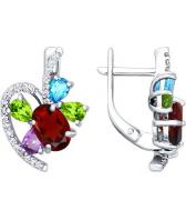 Серебряные серьги SOKOLOV 92020501_s с аметистами, топазами, фианитами, хризолитами, гранатами