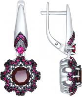 Серебряные серьги SOKOLOV 92021502_s с гранатами, фианитами