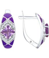 Серебряные серьги SOKOLOV 92021556_s с эмалью, аметистами, фианитами