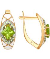 Серебряные серьги SOKOLOV 92021557_s с эмалью, хризолитами, фианитами