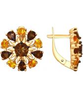 Серебряные серьги круглые SOKOLOV 92021565_s с цитринами, раухтопазами