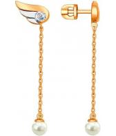 Серебряные длинные серьги SOKOLOV 93020657_s с жемчугом, фианитами