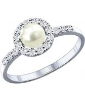 Серебряное кольцо SOKOLOV 94011808_s с жемчугом, фианитами