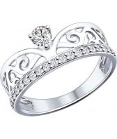 Серебряное кольцо корона SOKOLOV 94012036_s с фианитами