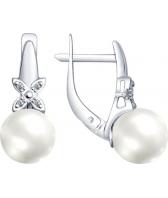 Серебряные серьги SOKOLOV 94022562_s с жемчугом, фианитами
