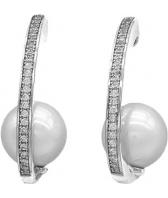 Серебряные серьги полукольца Национальное Достояние CTWE25667-W-nd с жемчугом, цирконами